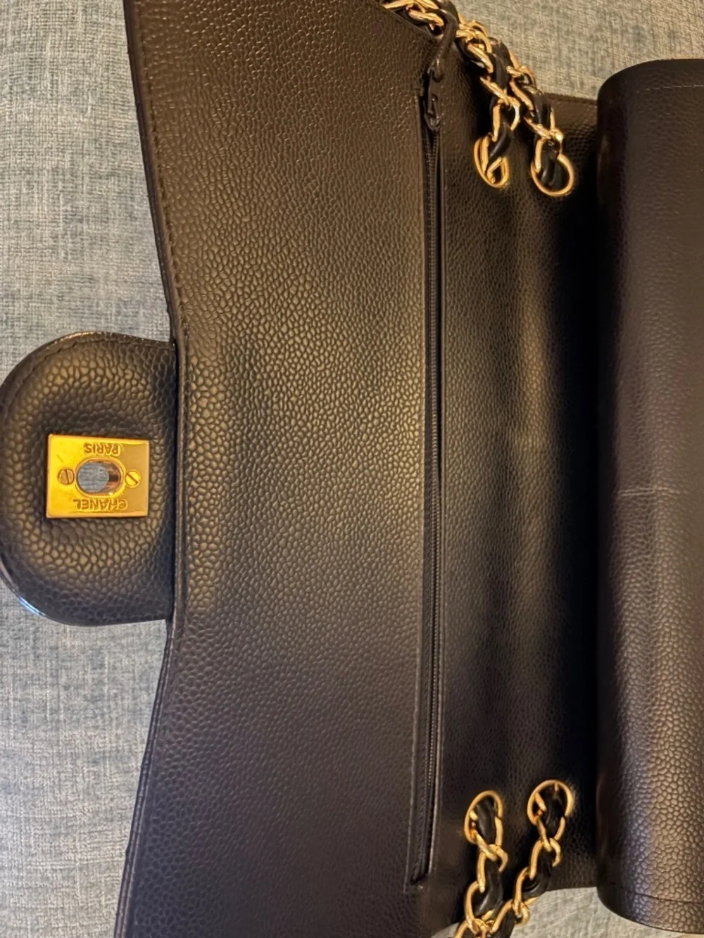 Chanel classic jumbo double flap black caviar handbag